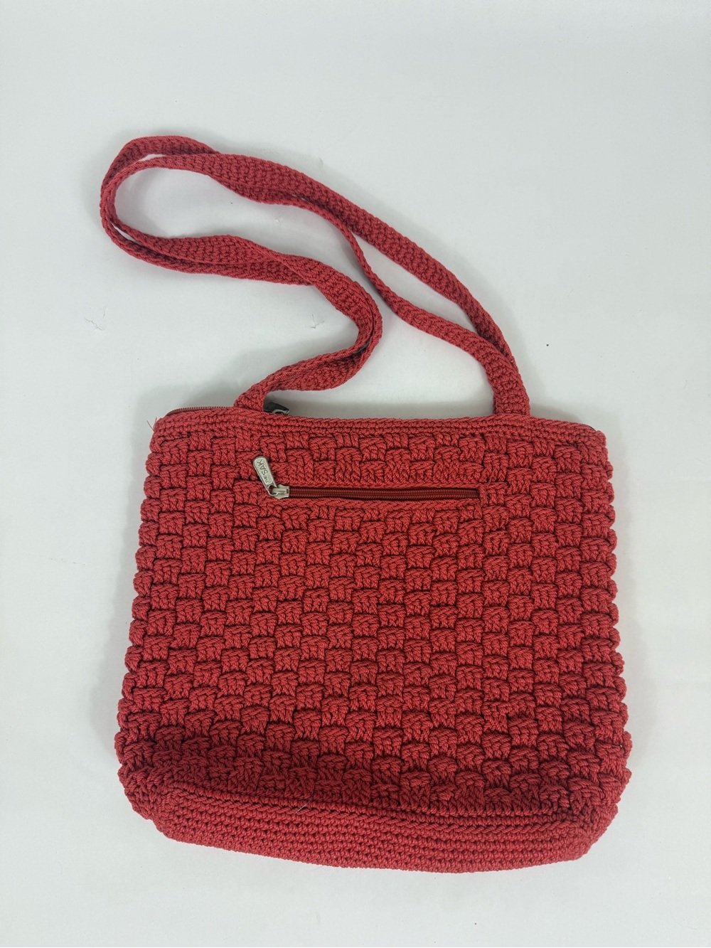 The Sak Raspberry Red Handwoven Crochet Crossbody Bag Purse